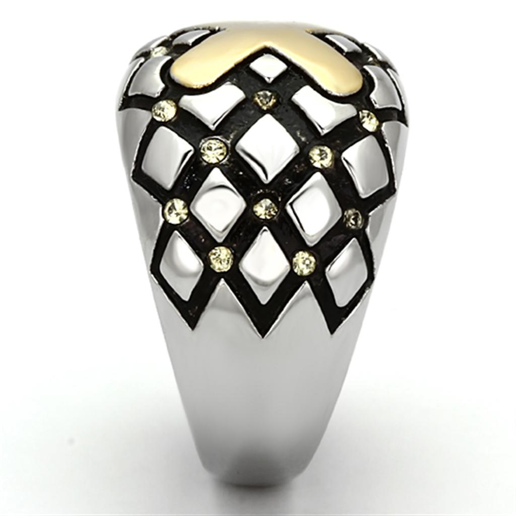TK1131 - Two-Tone IP Gold (Ion Plating) Stainless Steel Ring with Top Grade Crystal  in Citrine Yellow-3