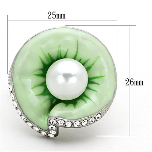 TK1171 - High polished (no plating) Stainless Steel Ring with Synthetic Pearl in White Alamode