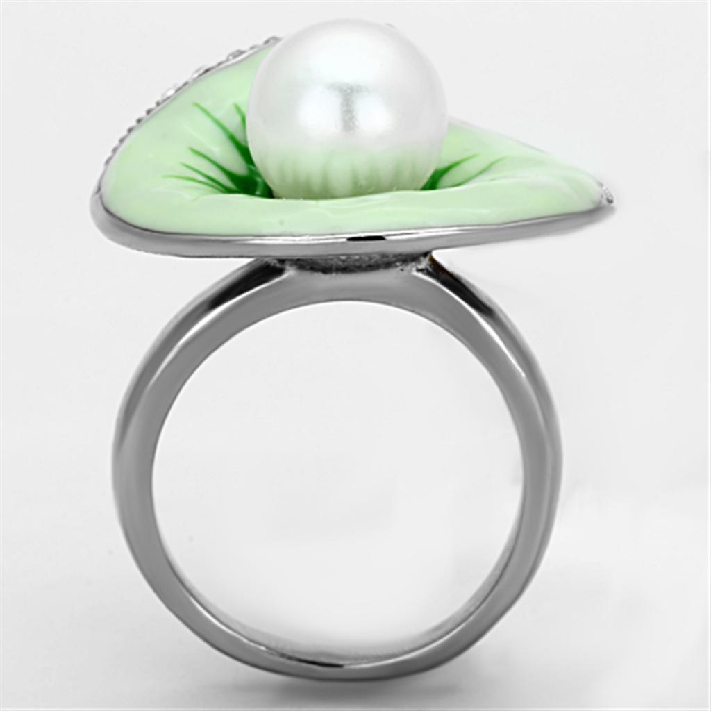 TK1171 - High polished (no plating) Stainless Steel Ring with Synthetic Pearl in White Alamode