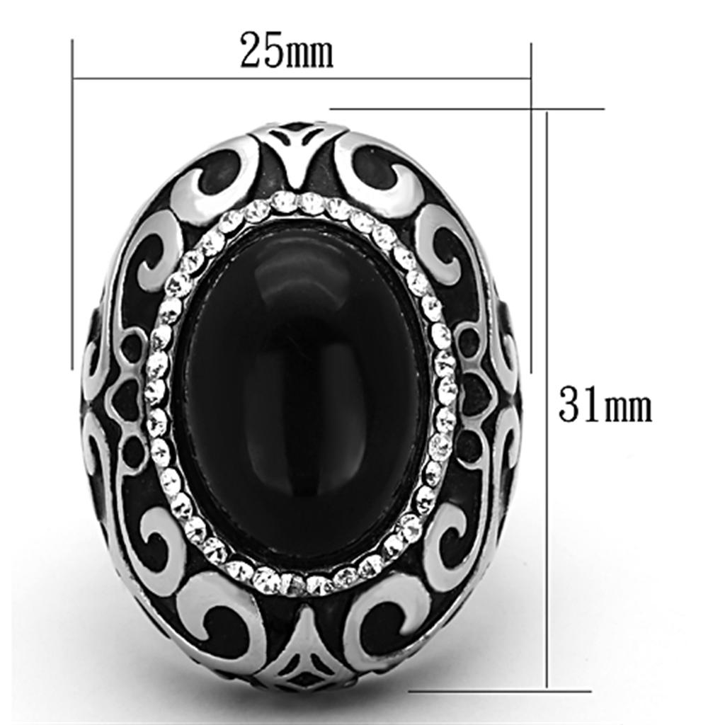 TK1211 - High polished (no plating) Stainless Steel Ring with Synthetic Cat Eye in Jet Alamode