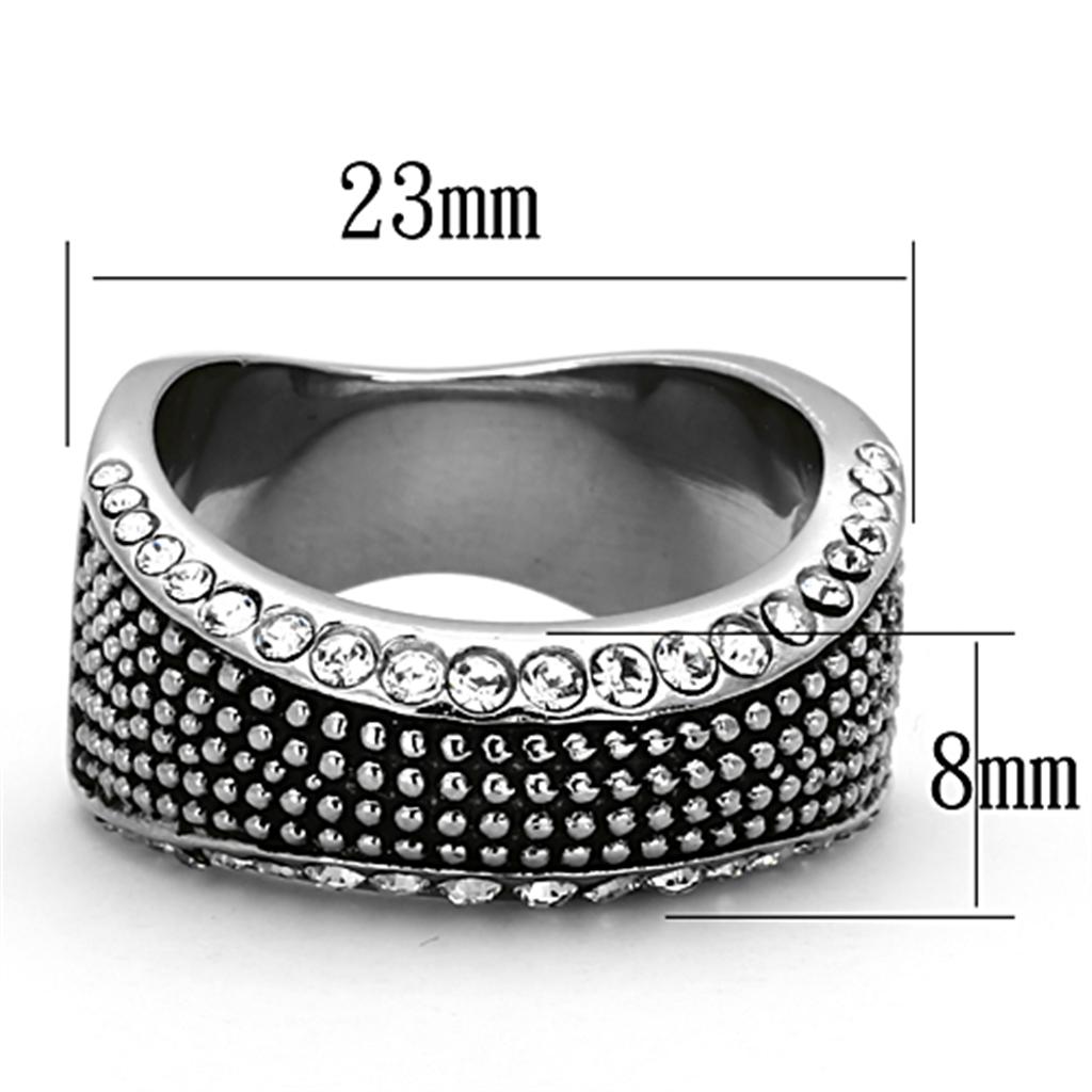 TK1216 - High polished (no plating) Stainless Steel Ring with Top Grade Crystal  in Clear Alamode