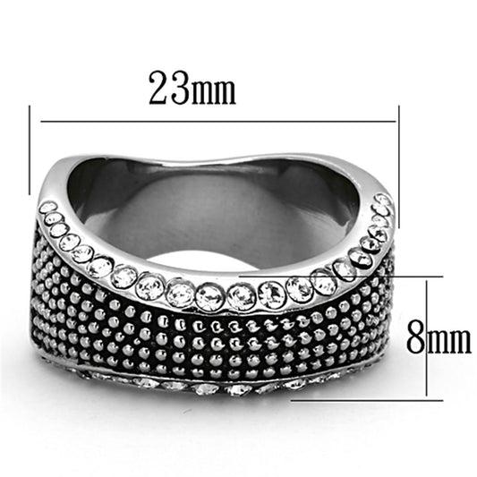 TK1216 - High polished (no plating) Stainless Steel Ring with Top Grade Crystal  in Clear Alamode