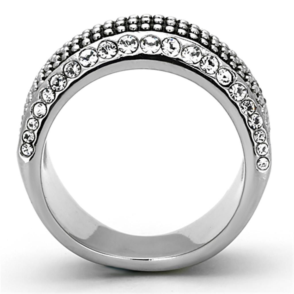 TK1216 - High polished (no plating) Stainless Steel Ring with Top Grade Crystal  in Clear Alamode