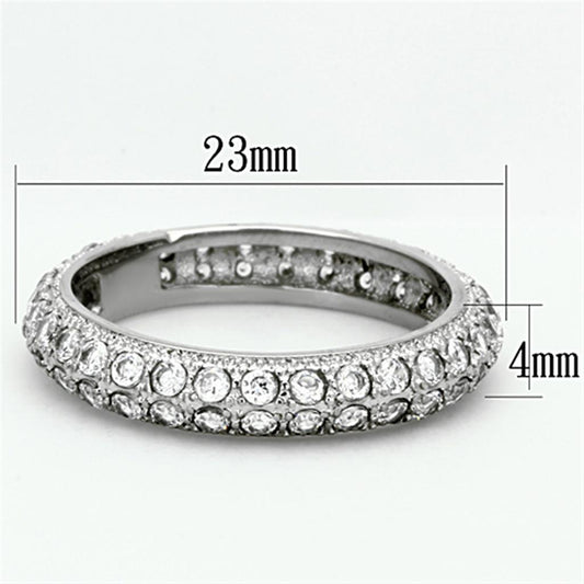 TK1225 - High polished (no plating) Stainless Steel Ring with AAA Grade CZ  in Clear Alamode