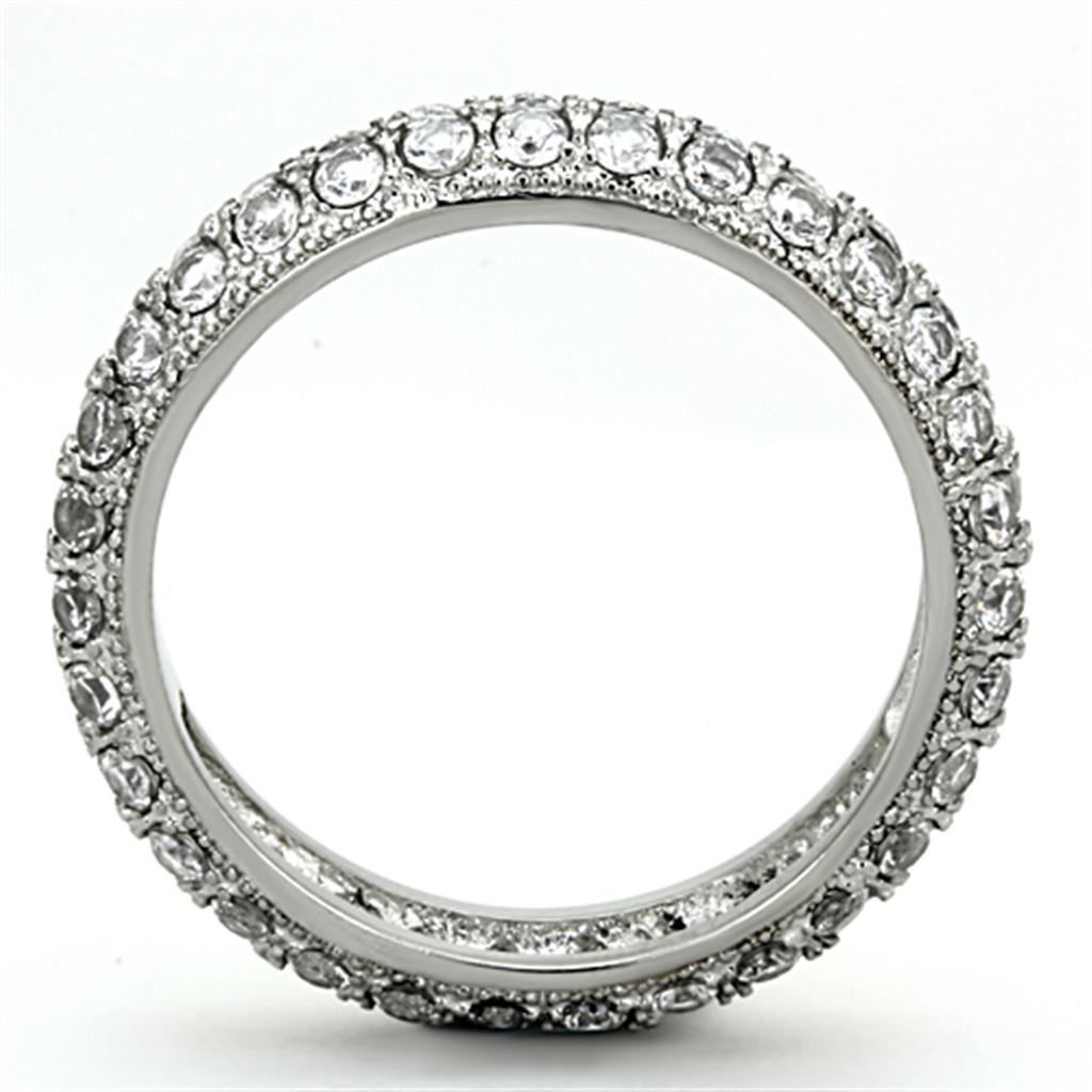 TK1225 - High polished (no plating) Stainless Steel Ring with AAA Grade CZ  in Clear Alamode