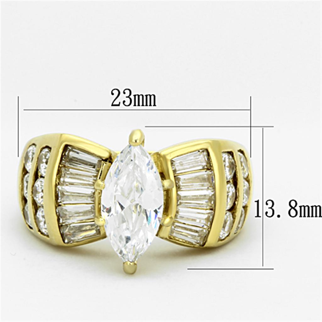 TK1235 - IP Gold(Ion Plating) Stainless Steel Ring with AAA Grade CZ  in Clear-1