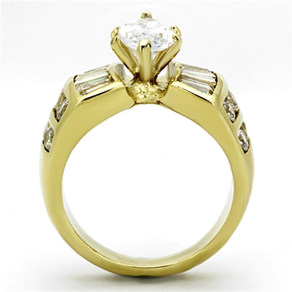 TK1235 - IP Gold(Ion Plating) Stainless Steel Ring with AAA Grade CZ  in Clear Alamode