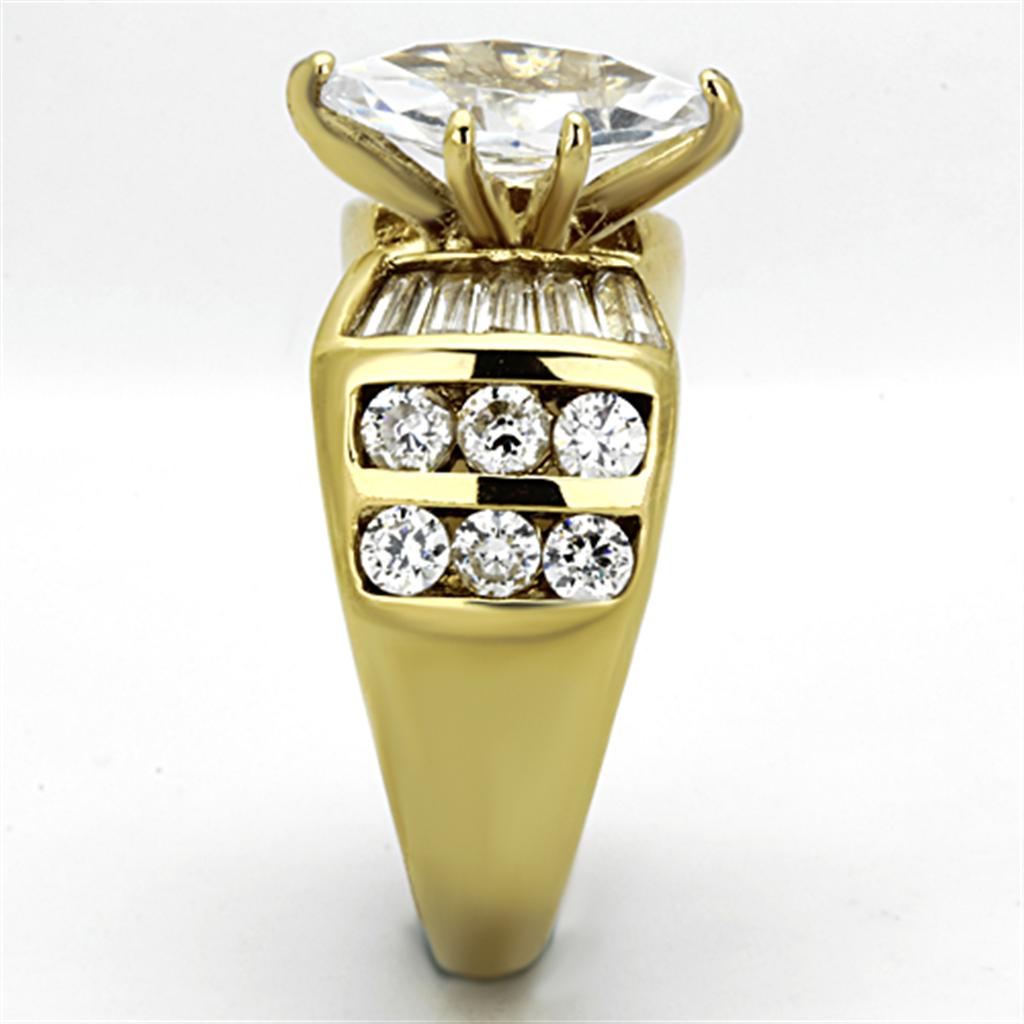 TK1235 - IP Gold(Ion Plating) Stainless Steel Ring with AAA Grade CZ  in Clear-3