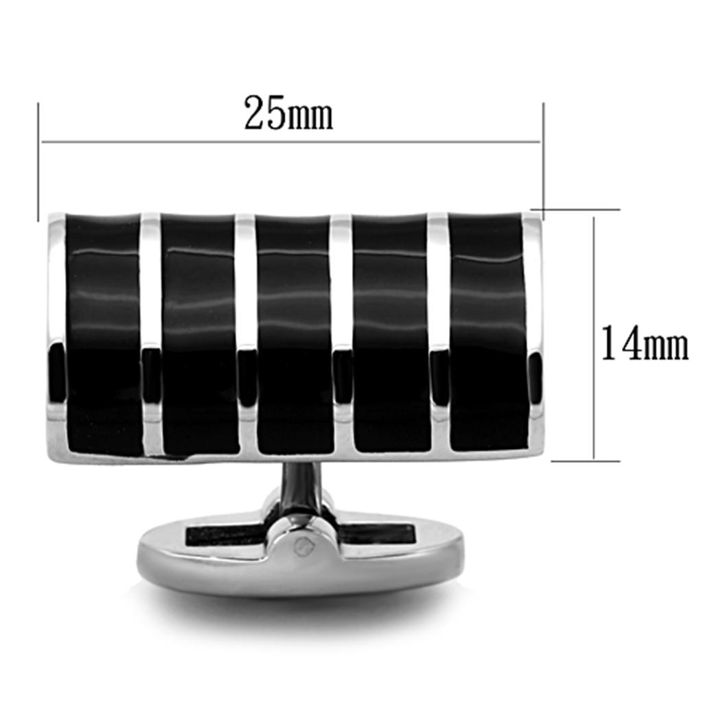 TK1263 - High polished (no plating) Stainless Steel Cufflink with Epoxy  in Jet-1