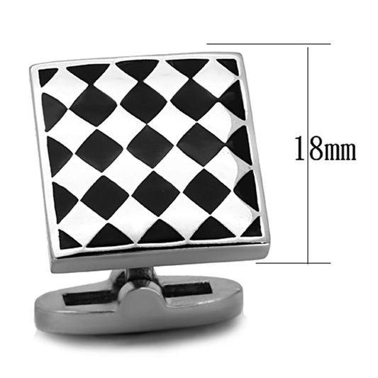 TK1270 - High polished (no plating) Stainless Steel Cufflink with Epoxy  in Jet-1
