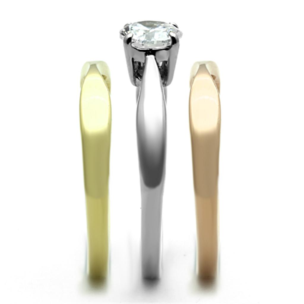 TK1278 - Three Tone (IP Gold & IP Rose Gold & High Polished) Stainless Steel Ring with AAA Grade CZ  in Clear Alamode