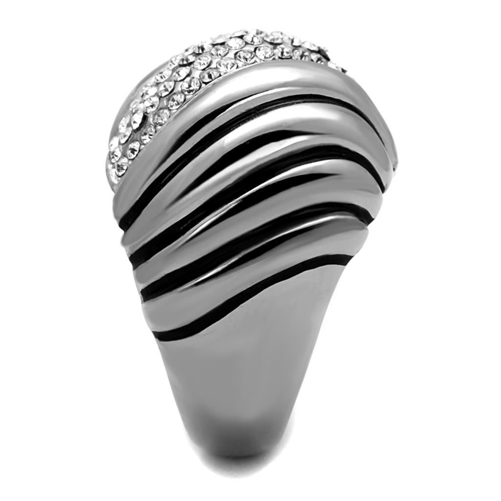 TK1304 - High polished (no plating) Stainless Steel Ring with Top Grade Crystal  in Clear-3
