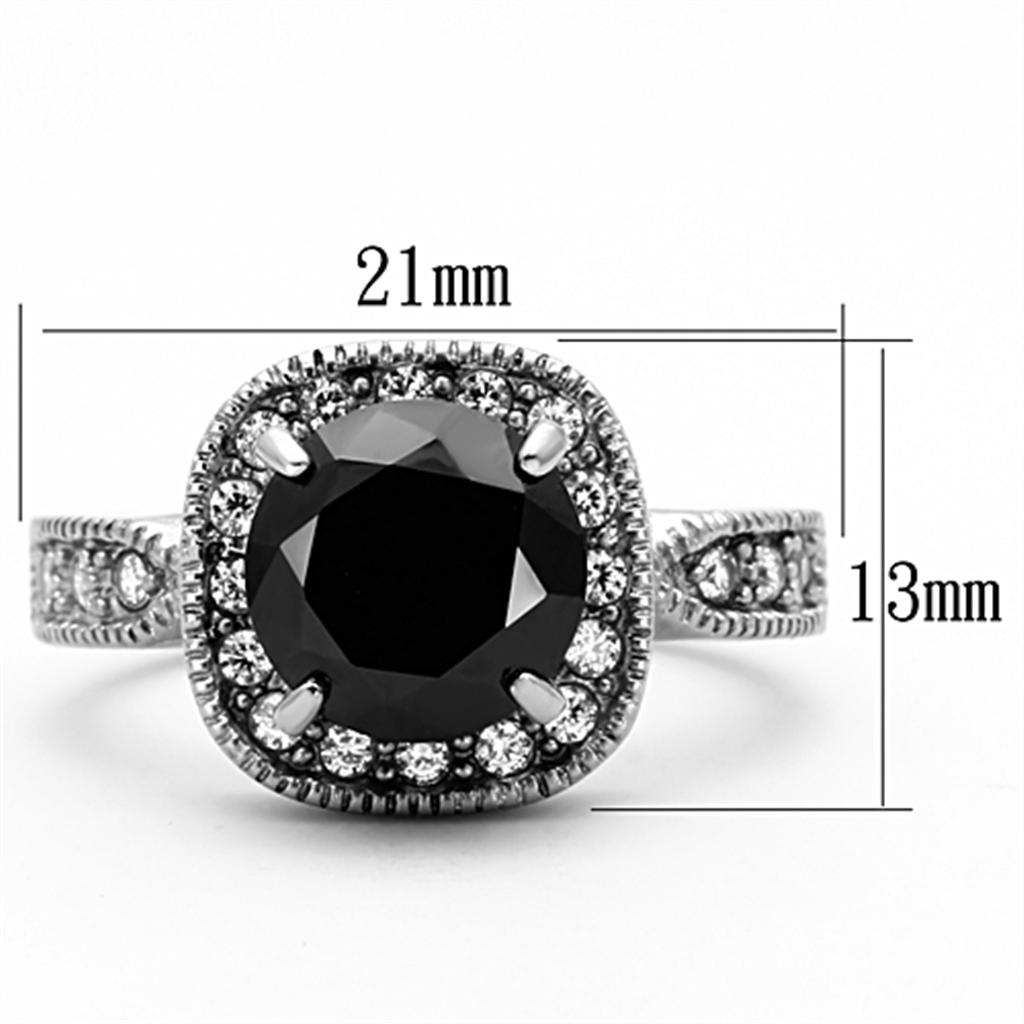 TK1322 - High polished (no plating) Stainless Steel Ring with AAA Grade CZ  in Black Diamond Alamode