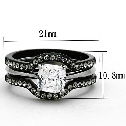 TK1343 - Two-Tone IP Black Stainless Steel Ring with AAA Grade CZ  in Clear Alamode