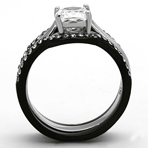 TK1343 - Two-Tone IP Black Stainless Steel Ring with AAA Grade CZ  in Clear Alamode