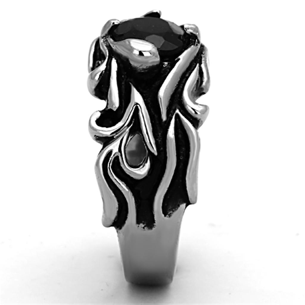 TK1355 - High polished (no plating) Stainless Steel Ring with Synthetic Synthetic Glass in Jet-3