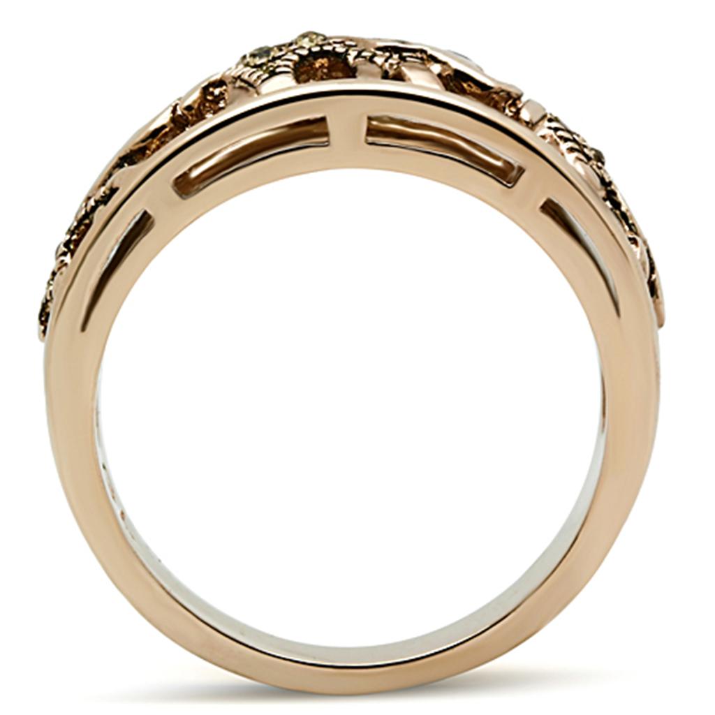 TK1380 - IP Rose Gold(Ion Plating) Stainless Steel Ring with Top Grade Crystal  in Citrine Yellow Alamode