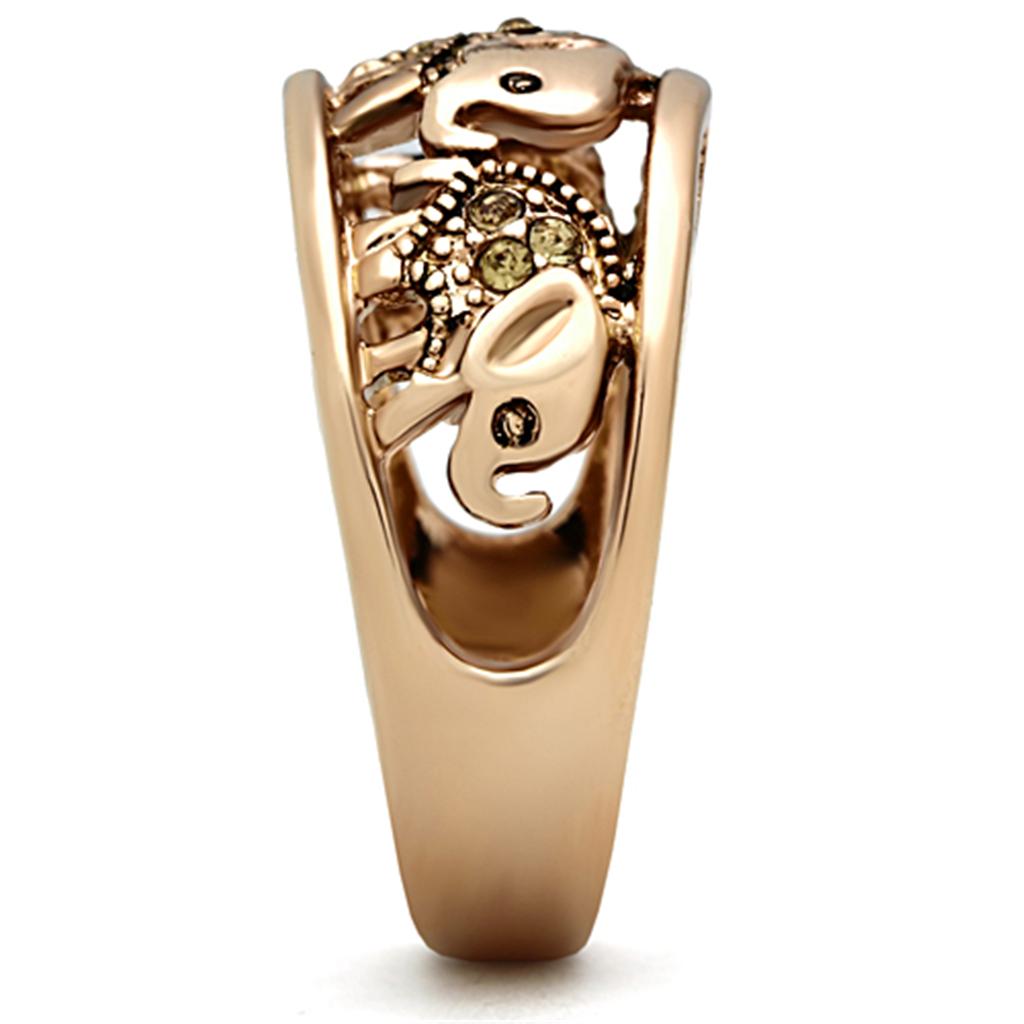 TK1380 - IP Rose Gold(Ion Plating) Stainless Steel Ring with Top Grade Crystal  in Citrine Yellow Alamode