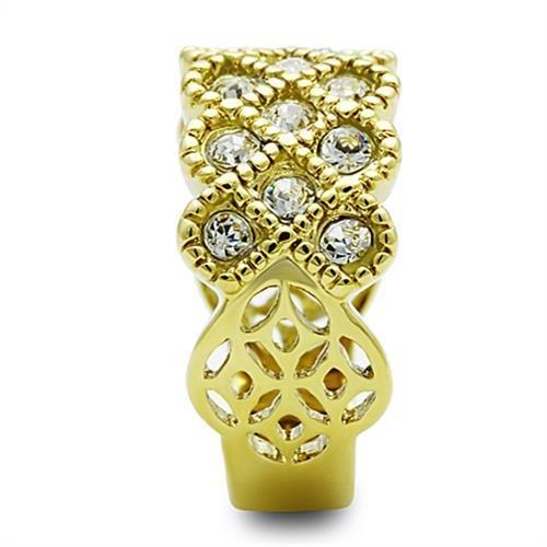 TK1394 - IP Gold(Ion Plating) Stainless Steel Ring with Top Grade Crystal  in Clear Alamode