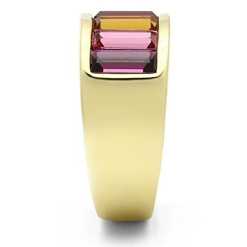 TK1415 - IP Gold(Ion Plating) Stainless Steel Ring with Top Grade Crystal  in Multi Color Alamode