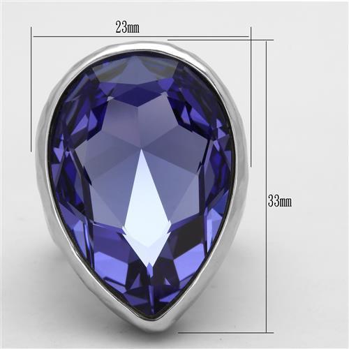 TK1426 - High polished (no plating) Stainless Steel Ring with Top Grade Crystal  in Tanzanite Alamode