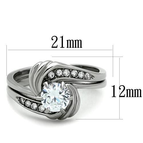 TK1429 - High polished (no plating) Stainless Steel Ring with AAA Grade CZ  in Clear Alamode