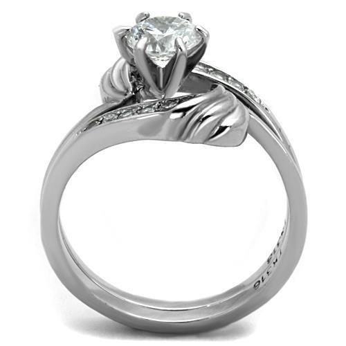 TK1429 - High polished (no plating) Stainless Steel Ring with AAA Grade CZ  in Clear Alamode