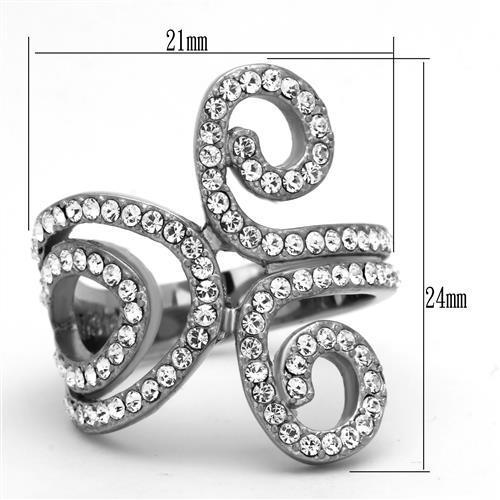 TK1437 - High polished (no plating) Stainless Steel Ring with Top Grade Crystal  in Clear-1