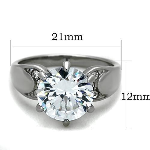 TK1536 - High polished (no plating) Stainless Steel Ring with AAA Grade CZ  in Clear-1