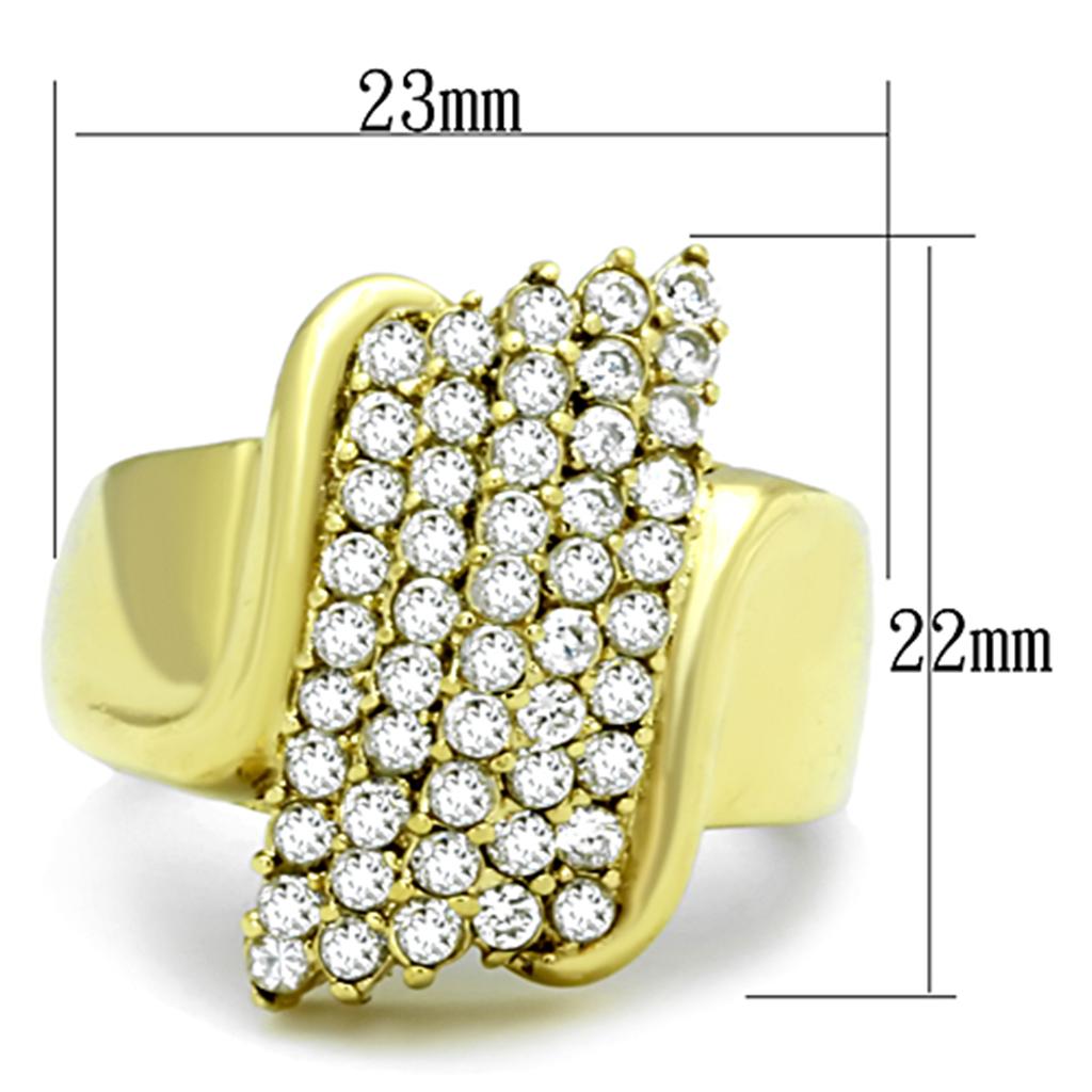 TK1554 - IP Gold(Ion Plating) Stainless Steel Ring with AAA Grade CZ  in Clear Alamode