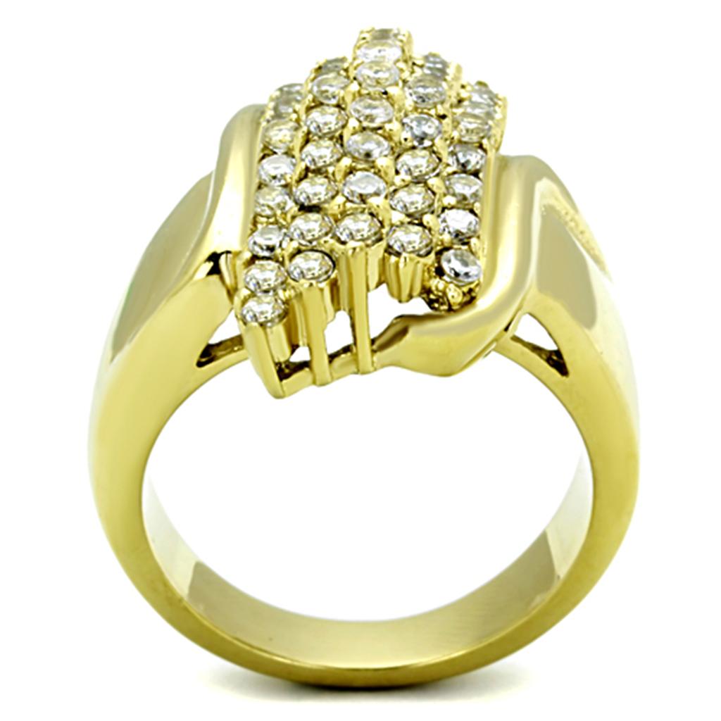 TK1554 - IP Gold(Ion Plating) Stainless Steel Ring with AAA Grade CZ  in Clear Alamode
