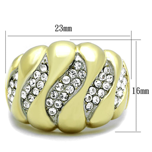 TK1559 - Two-Tone IP Gold (Ion Plating) Stainless Steel Ring with Top Grade Crystal  in Clear Alamode
