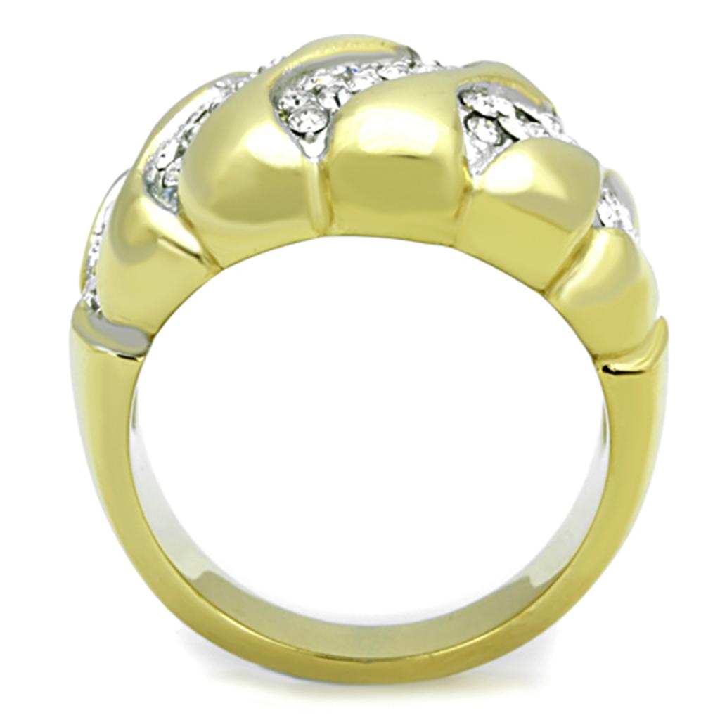 TK1559 - Two-Tone IP Gold (Ion Plating) Stainless Steel Ring with Top Grade Crystal  in Clear Alamode