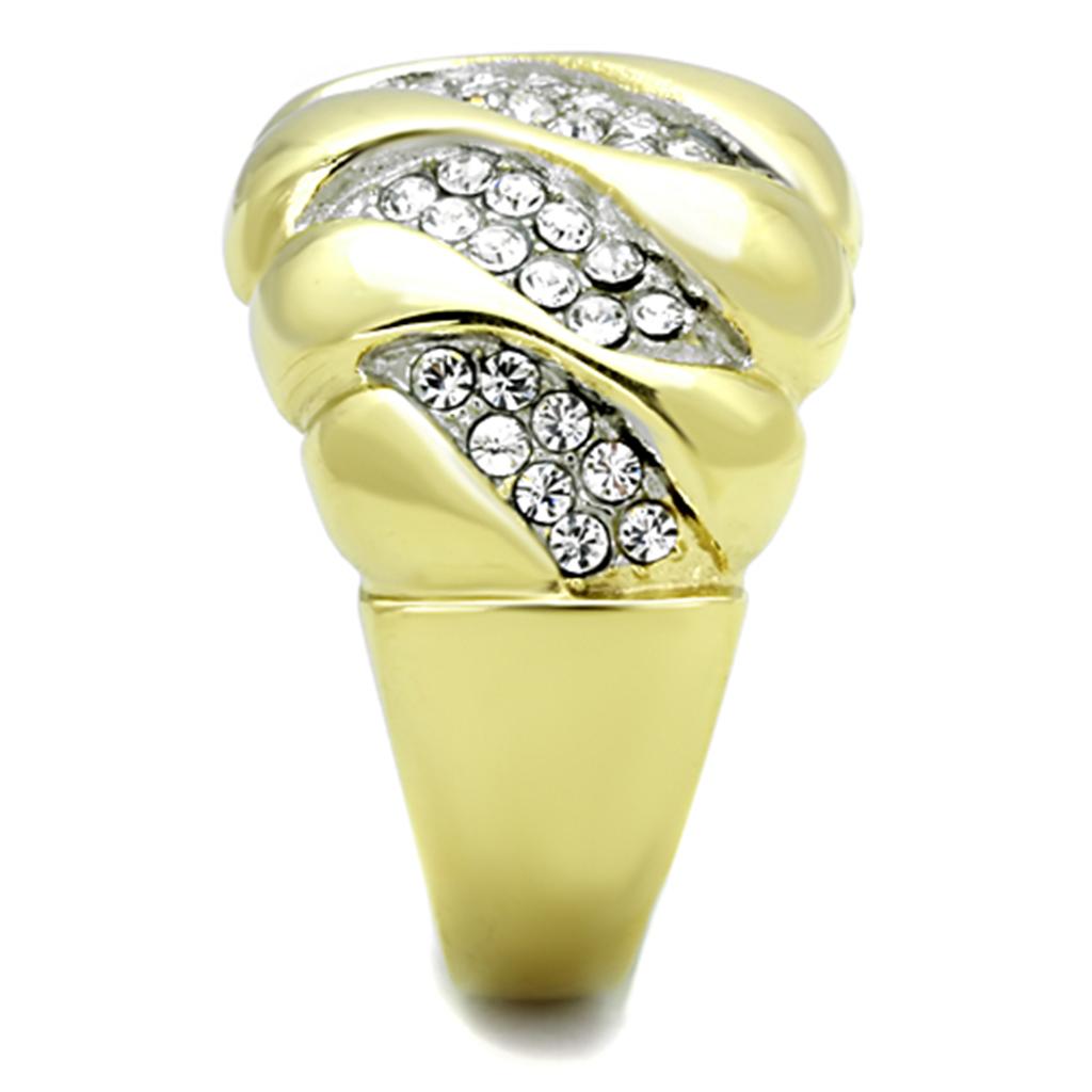 TK1559 - Two-Tone IP Gold (Ion Plating) Stainless Steel Ring with Top Grade Crystal  in Clear Alamode