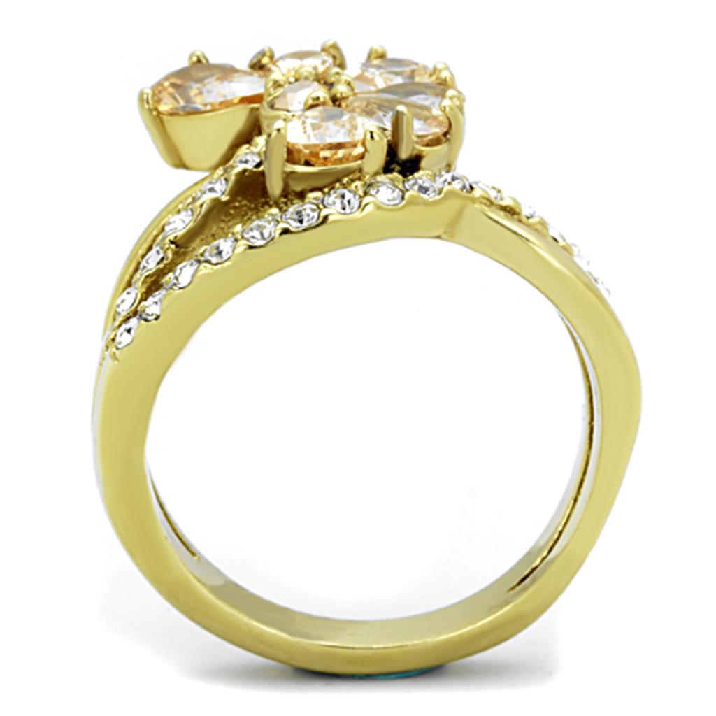 TK1574 - IP Gold(Ion Plating) Stainless Steel Ring with AAA Grade CZ  in Champagne Alamode