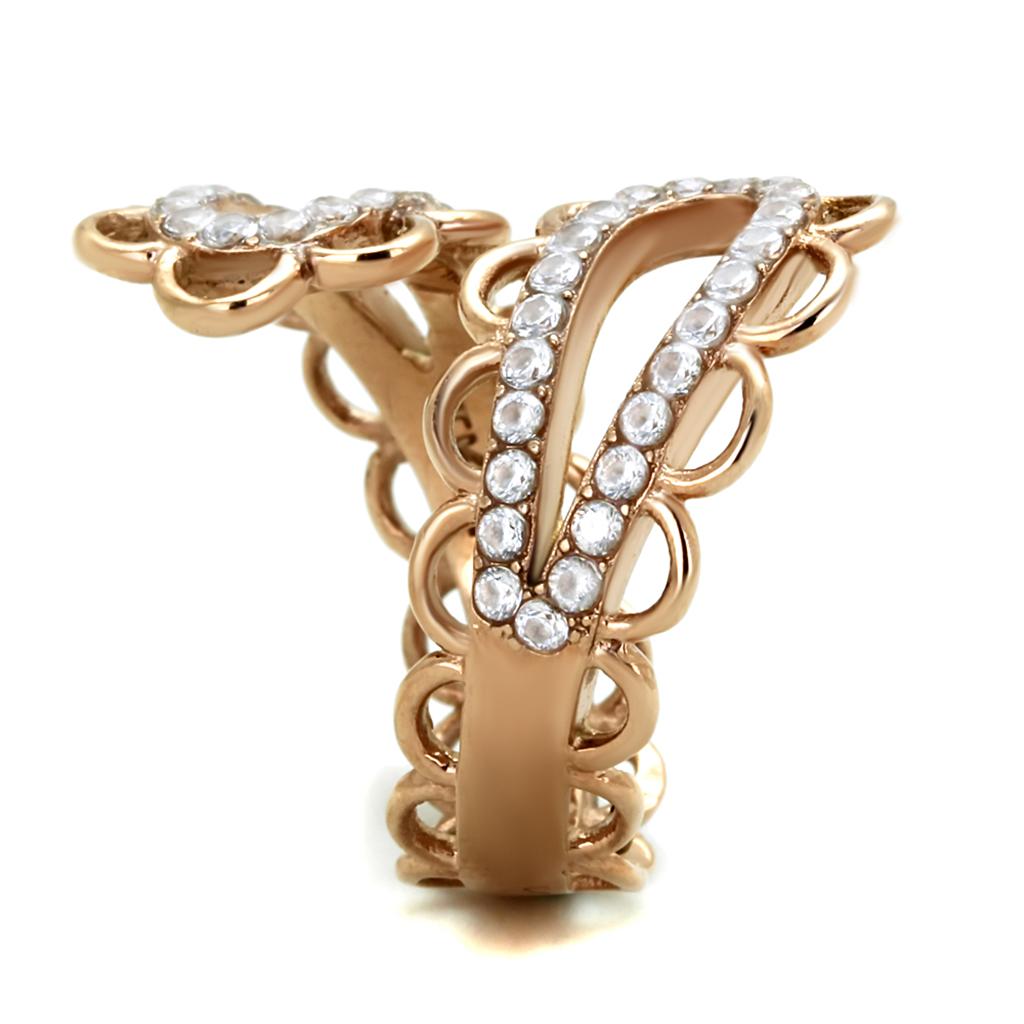 TK1633 - IP Rose Gold(Ion Plating) Stainless Steel Ring with AAA Grade CZ  in Clear-3
