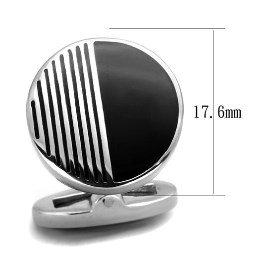 TK1654 - High polished (no plating) Stainless Steel Cufflink with Epoxy  in Jet-1