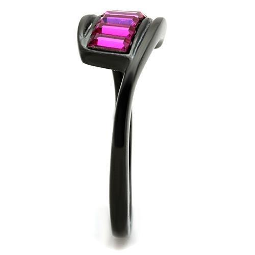 TK1664 - IP Black(Ion Plating) Stainless Steel Ring with Top Grade Crystal  in Fuchsia-3