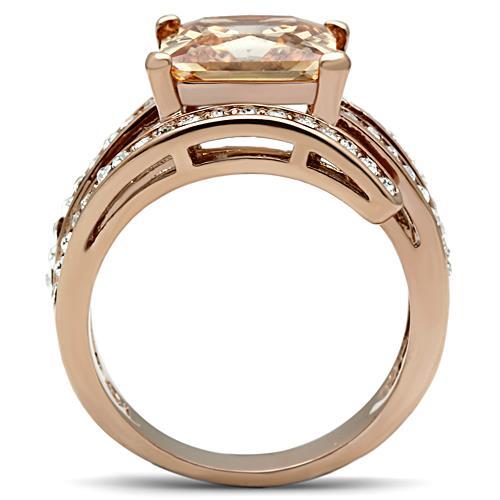 TK1665 - IP Rose Gold(Ion Plating) Stainless Steel Ring with AAA Grade CZ  in Champagne Alamode