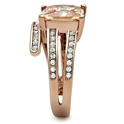 TK1665 - IP Rose Gold(Ion Plating) Stainless Steel Ring with AAA Grade CZ  in Champagne Alamode