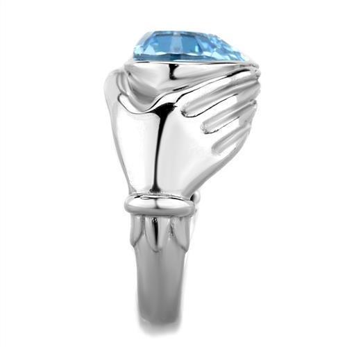 TK1775 - High polished (no plating) Stainless Steel Ring with Top Grade Crystal  in Sea Blue-3