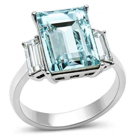 TK1862 - High polished (no plating) Stainless Steel Ring with Top Grade Crystal  in Sea Blue-0