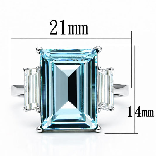 TK1862 - High polished (no plating) Stainless Steel Ring with Top Grade Crystal  in Sea Blue-1