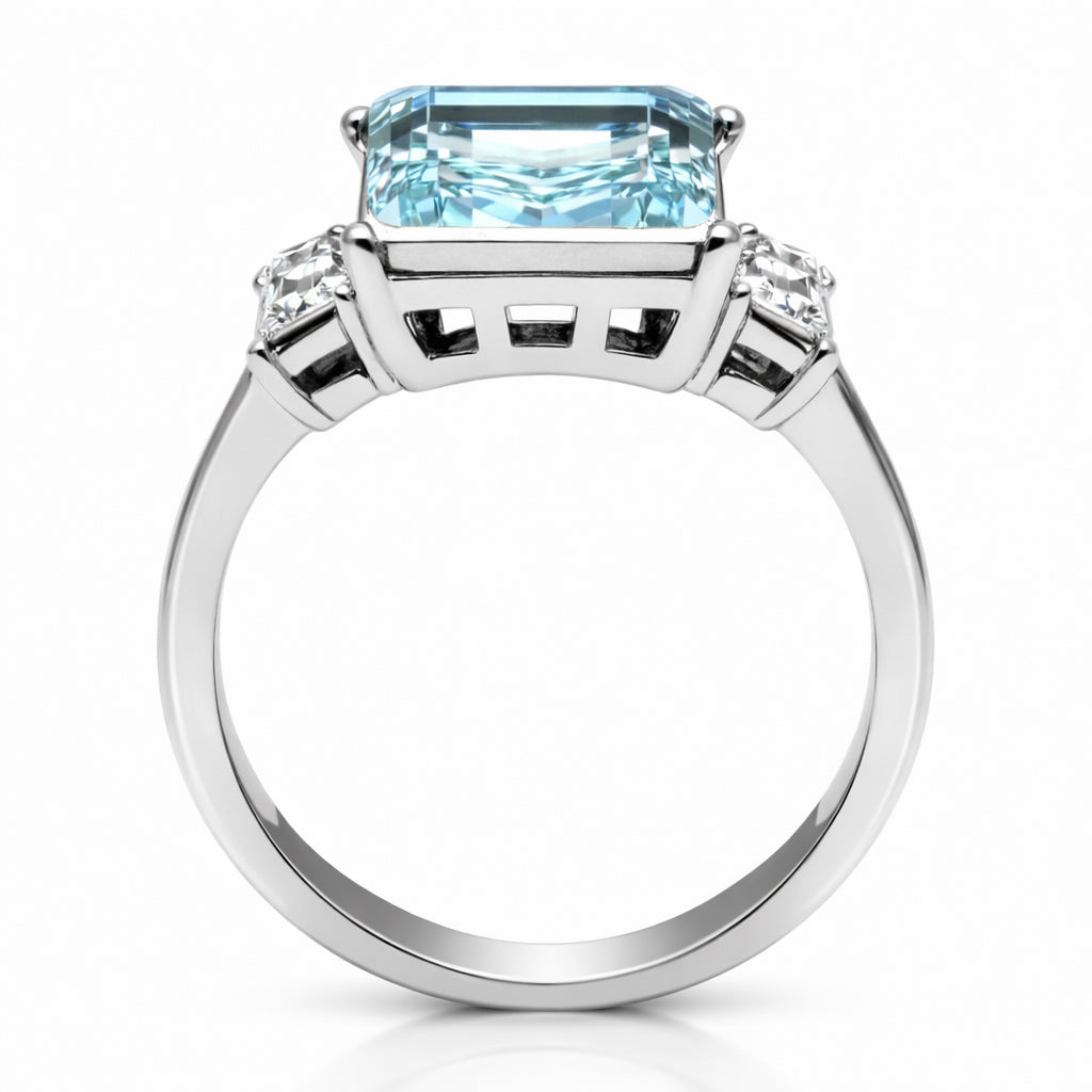 TK1862 - High polished (no plating) Stainless Steel Ring with Top Grade Crystal  in Sea Blue-2