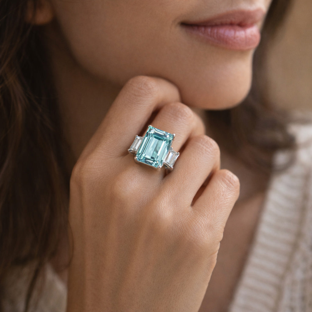 TK1862 - High polished (no plating) Stainless Steel Ring with Top Grade Crystal  in Sea Blue-3