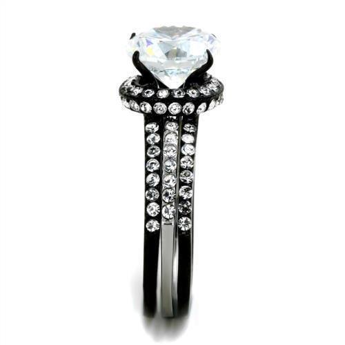TK1870 - Two-Tone IP Black (Ion Plating) Stainless Steel Ring with AAA Grade CZ  in Clear-3