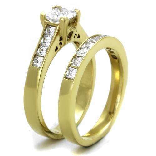 TK1895 - IP Gold(Ion Plating) Stainless Steel Ring with AAA Grade CZ  in Clear-3
