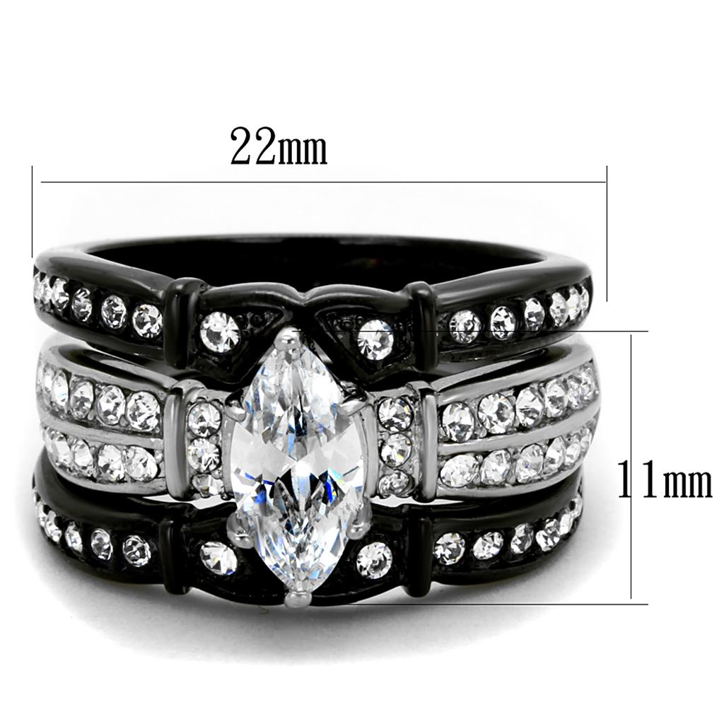 TK1922 - Two-Tone IP Black Stainless Steel Ring with AAA Grade CZ  in Clear Alamode