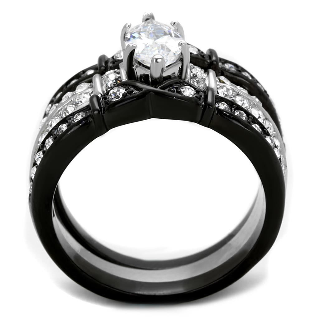 TK1922 - Two-Tone IP Black Stainless Steel Ring with AAA Grade CZ  in Clear Alamode