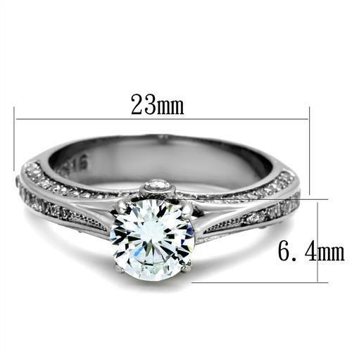 TK2026 - High polished (no plating) Stainless Steel Ring with AAA Grade CZ  in Clear-1